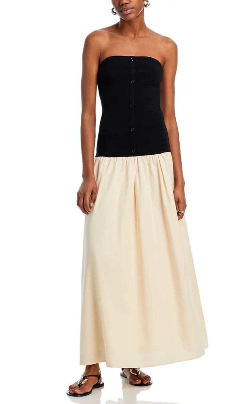 LINE & DOT WOMENS SIZE XSMALL TANNER MIDI DRESS BLACK & TAN COCKTAIL PARTY NEW